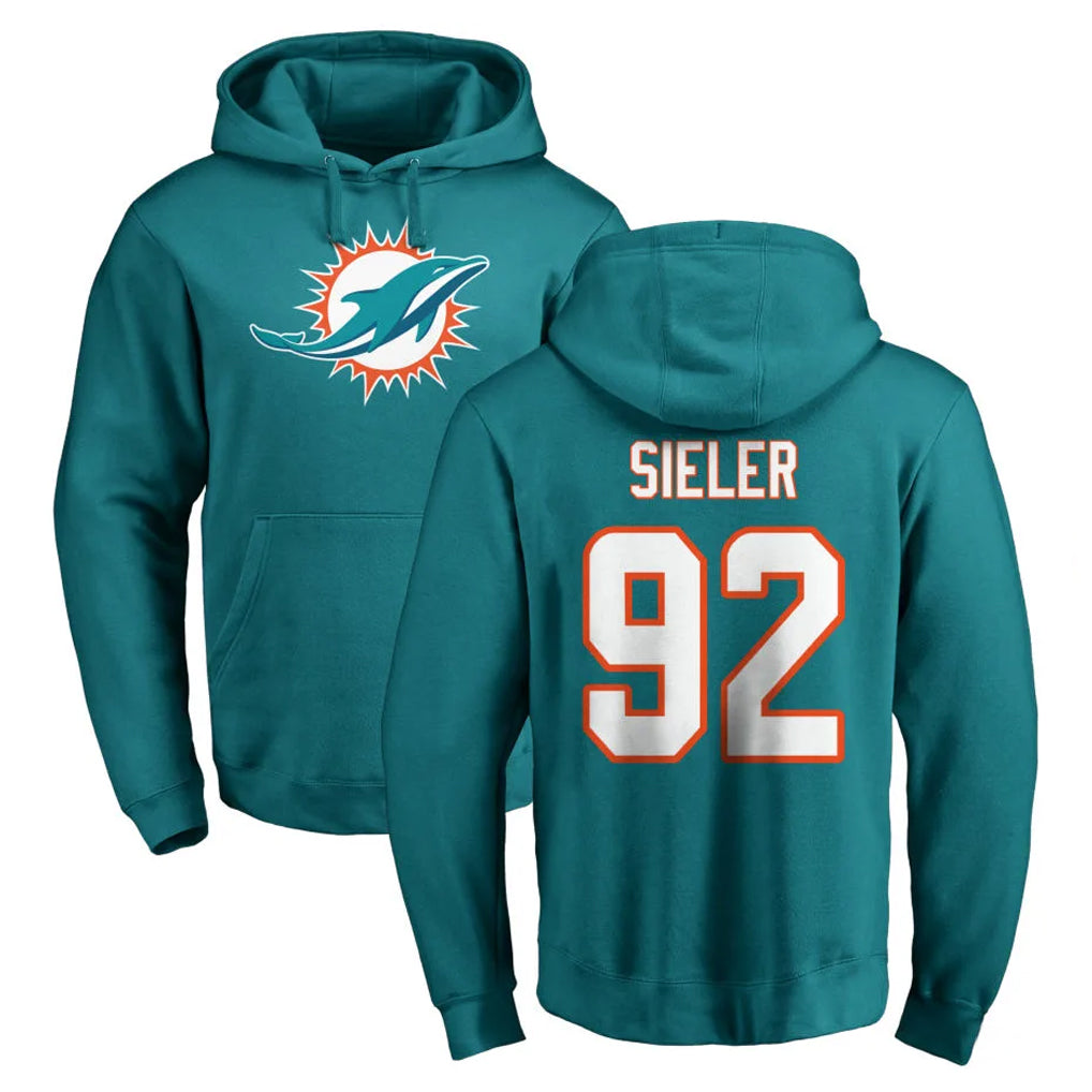 M.Dolphins #92 Zach Sieler Player Aqua LOGO Pullover Hoodies Limited BALCE Stitched Jerseys