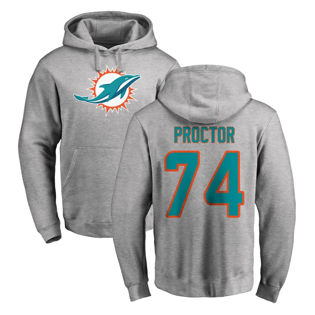 M.Dolphins #74 Kadyn Proctor Player Gray LOGO Pullover Hoodies Limited BALCE Stitched Jerseys