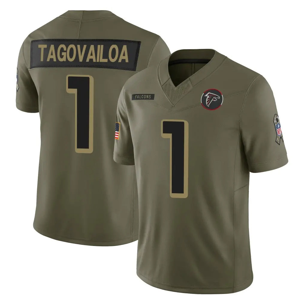 A.Falcons #1 Tua Tagovailoa Player Olive Salute To Service Limited Home Game BALCE Stitched Jerseys