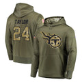 T.Titans #24 Alontae Taylor Player Olive Salute to Service Pullover Hoodies Home Game BALCE Stitched Jerseys