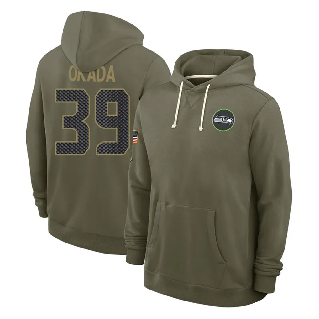 S.Seahawks #39 Ty Okada Player Olive Salute to Service Pullover Hoodies Limited BALCE Stitched Jerseys