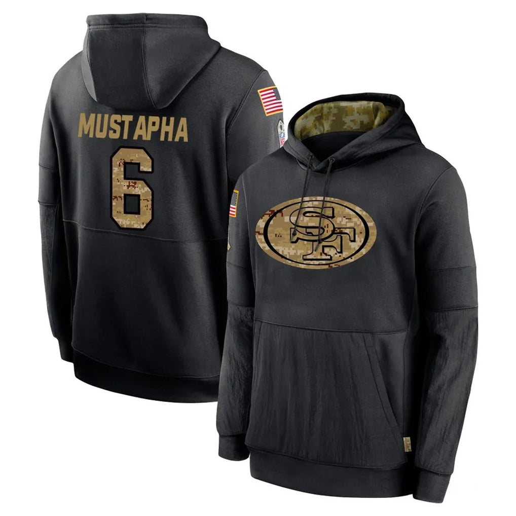 SF.49ers #6 Malik Mustapha Player Black Salute to Service Sideline Performance Pullover Hoodies Home Game BALCE Stitched Jerseys