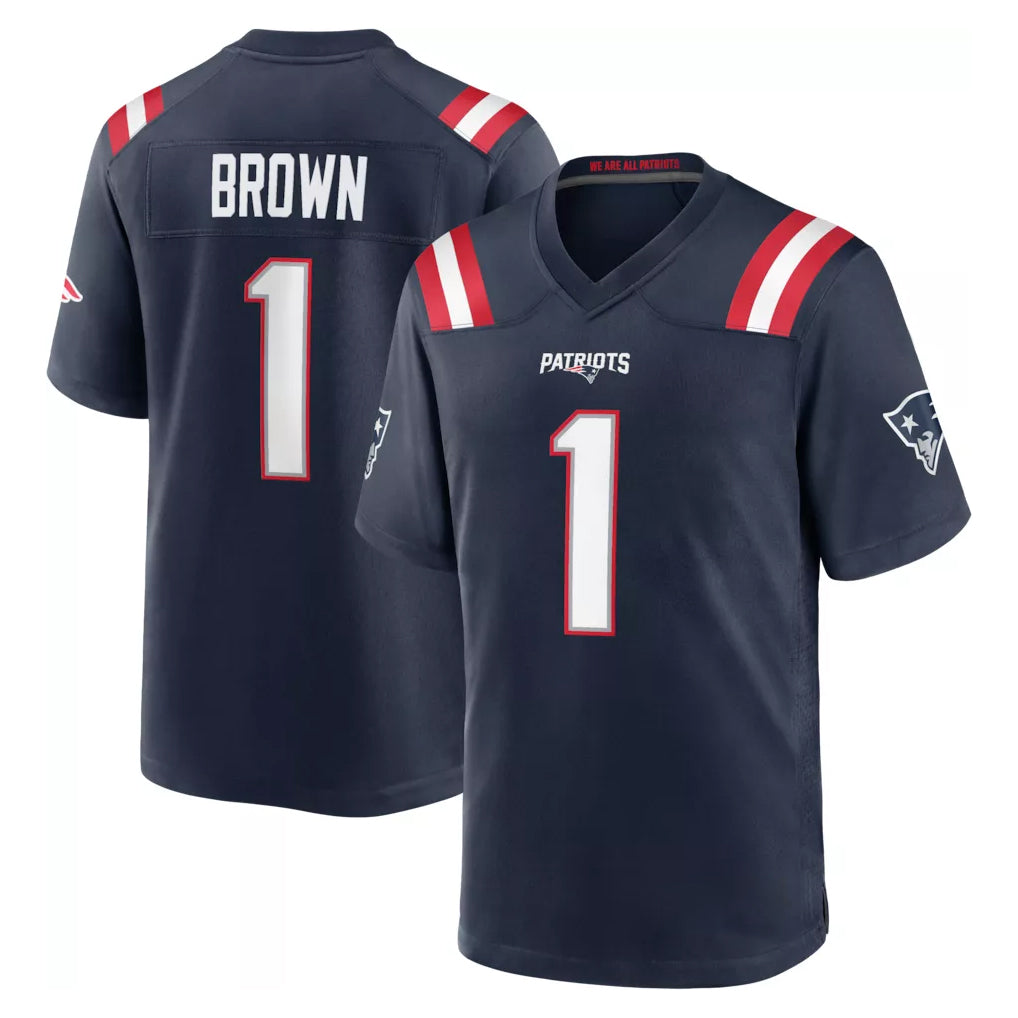 NE.Patriots #1 A.J. Brown Player Navy Home Game BALCE Stitched Jerseys