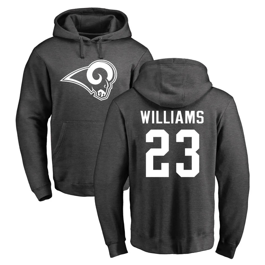 LA.Rams #23 Kyren Williams Player Gray Pullover Hoodie Limited Game BALCE Stitched Jerseys