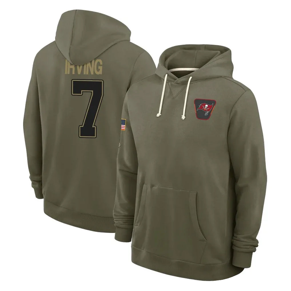 TB.Buccaneers #7 Bucky Irving Player Olive Salute to Service Pullover Hoodies Limited BALCE Stitched Jerseys