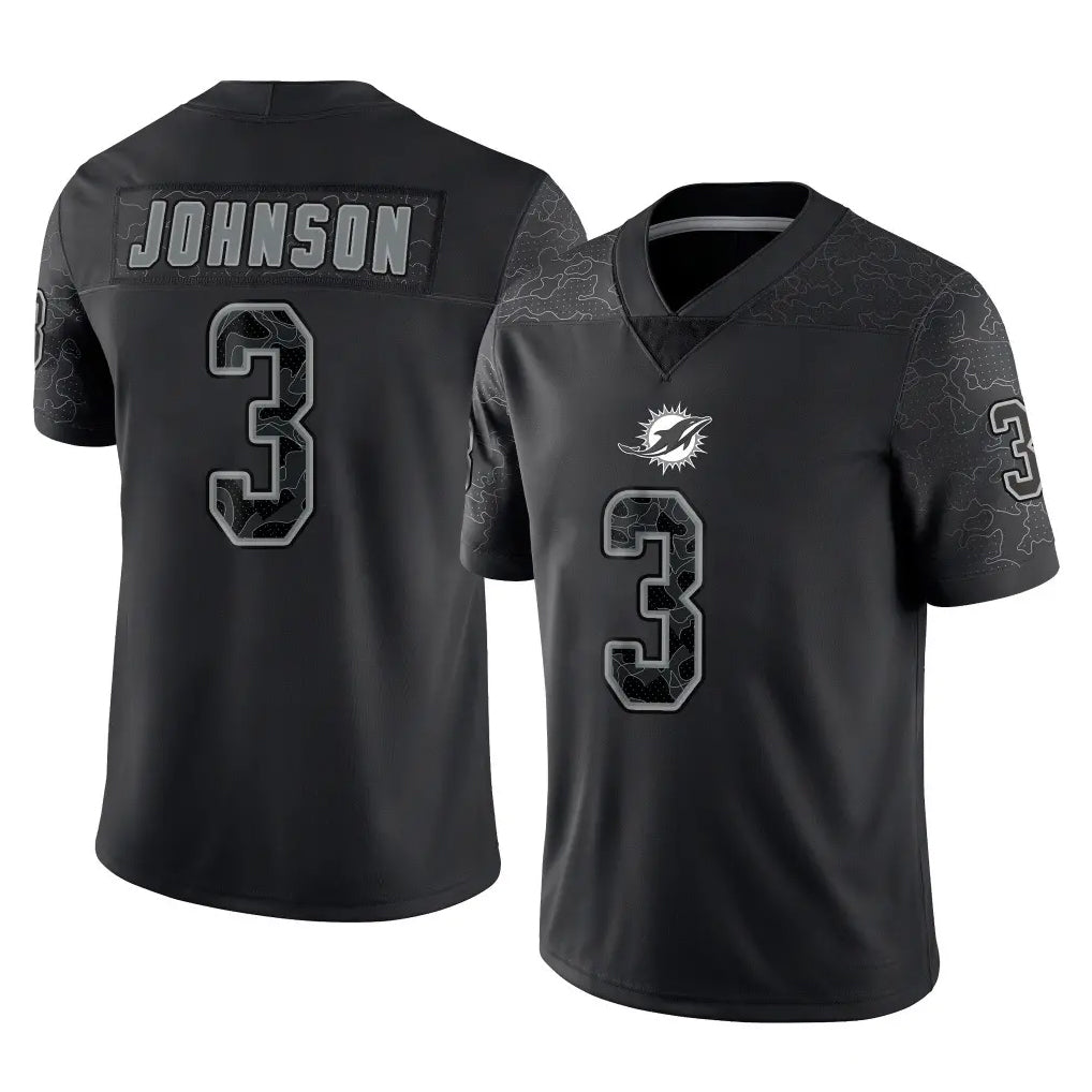 M.Dolphins #3 Chris Johnson Player Black Reflective Limited Game BALCE Stitched Jerseys