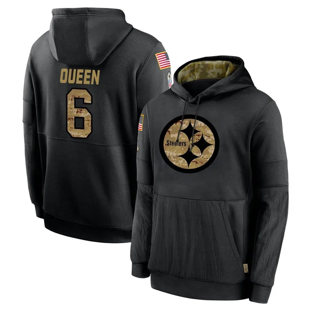 P.Steelers #6 Patrick Queen Player Black Salute to Service Hoodies Limited Game BALCE Stitched Jerseys