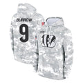 C.Bengals #9 Joe Burrow Player Arctic Camo Salute to Service Pullover Hoodie Limited BALCE Stitched Jerseys
