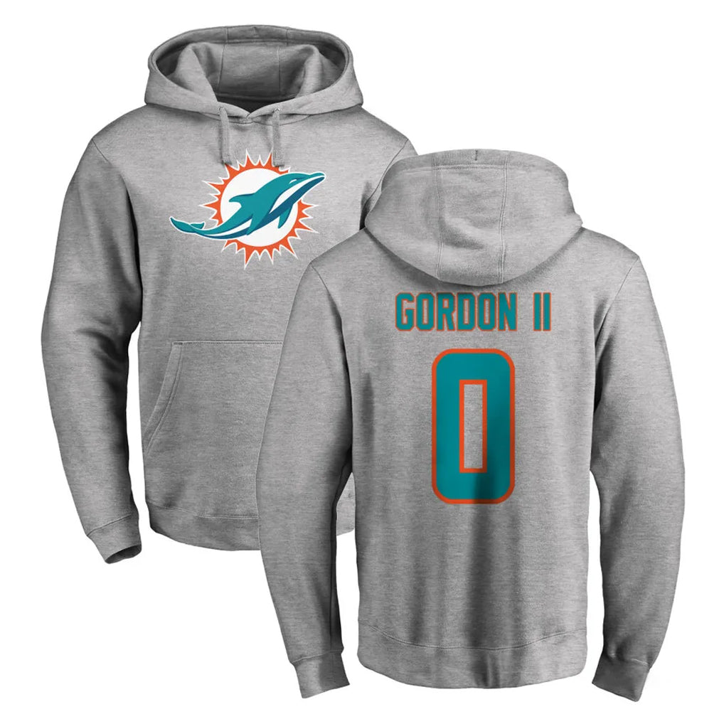 M.Dolphins #0 Ollie Gordon II Player Gray LOGO Pullover Hoodies Limited BALCE Stitched Jerseys