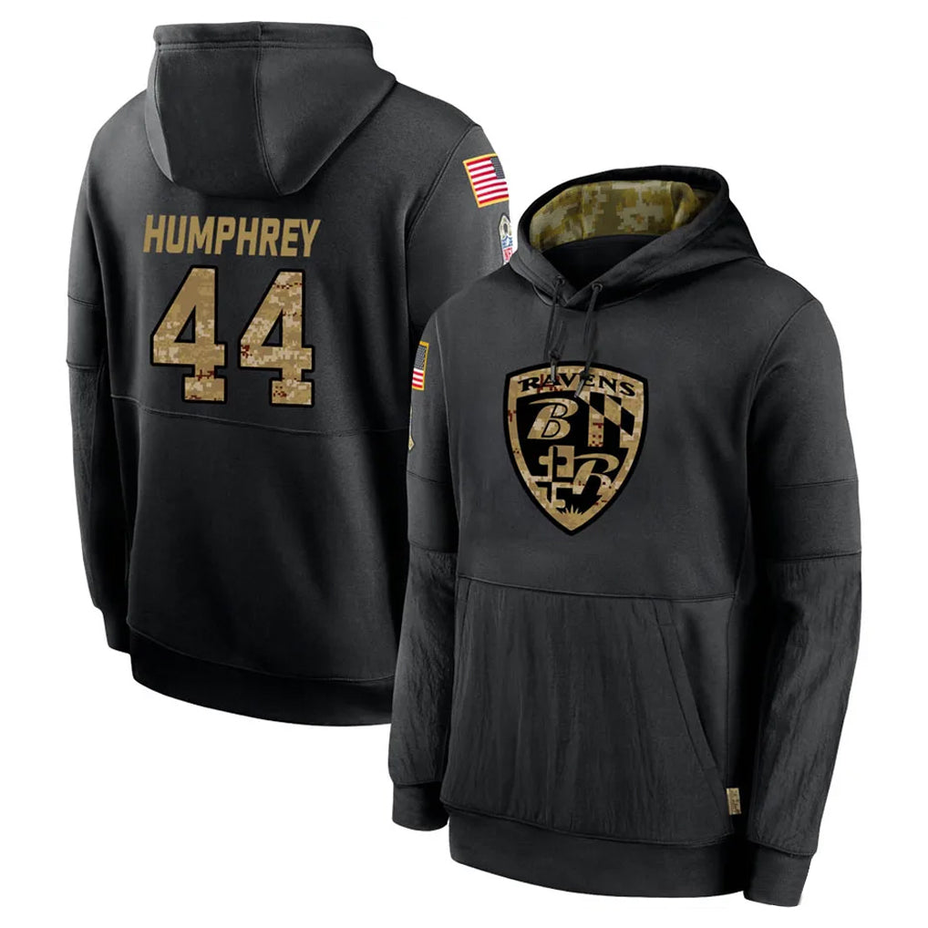B.Ravens #44 Marlon Humphrey Player Black Salute to Service Pullover Hoodie BALCE Stitched Jerseys
