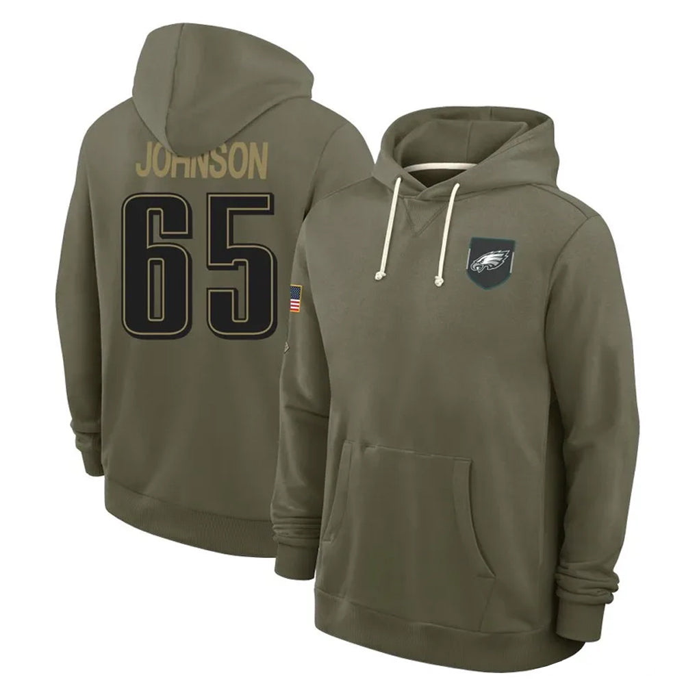 P.Eagles #65 Lane Johnson Player Olive Salute to Service Pullover Hoodies Limited BALCE Stitched Jerseys