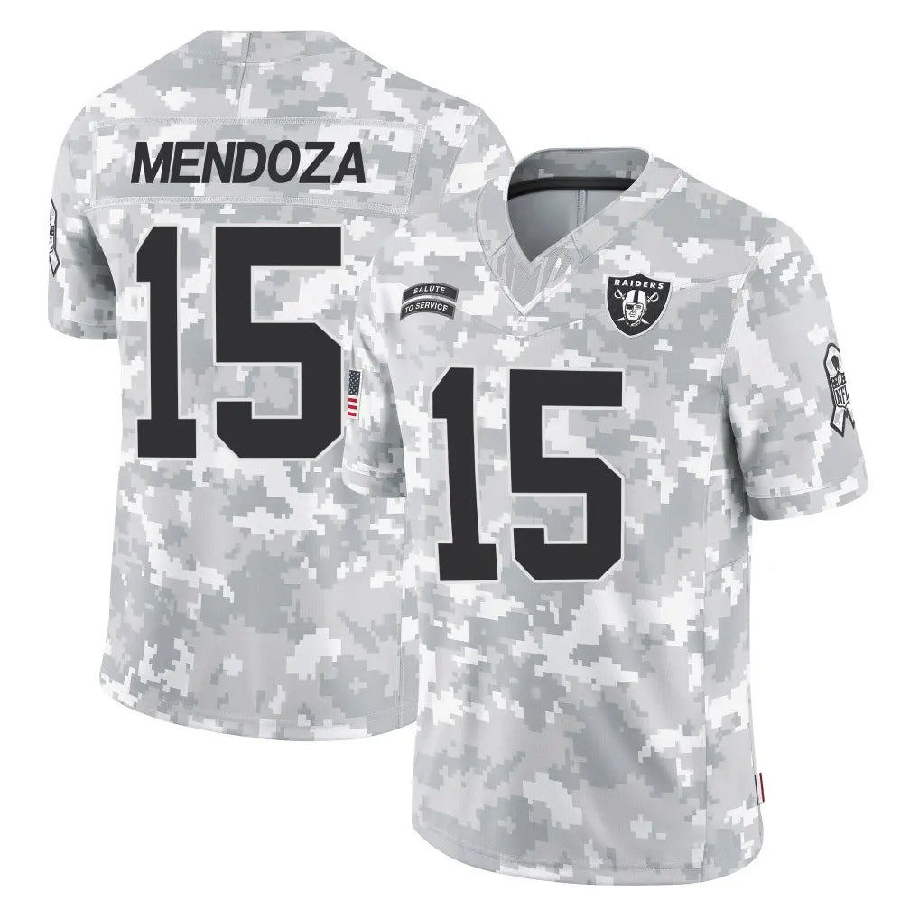 LV.Raiders #15 Fernando Mendoza Player Arctic Camo Salute To Service Limited Game BALCE Stitched Jerseys