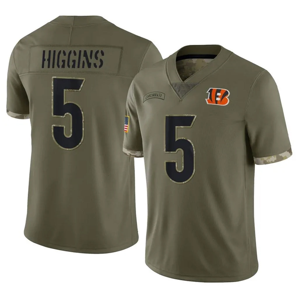 C.Bengals #5 Tee Higgins Player Olive Salute to Service Limited Game BALCE Stitched Jerseys