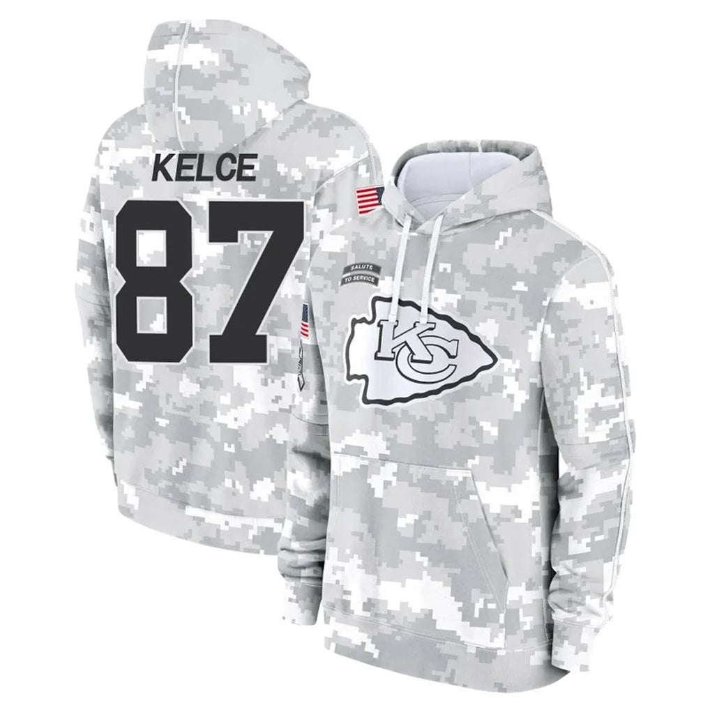 KC.Chiefs #87 Travis Kelce Player Arctic Camo Salute to Service Hoodies Limited Game BALCE Stitched Jerseys
