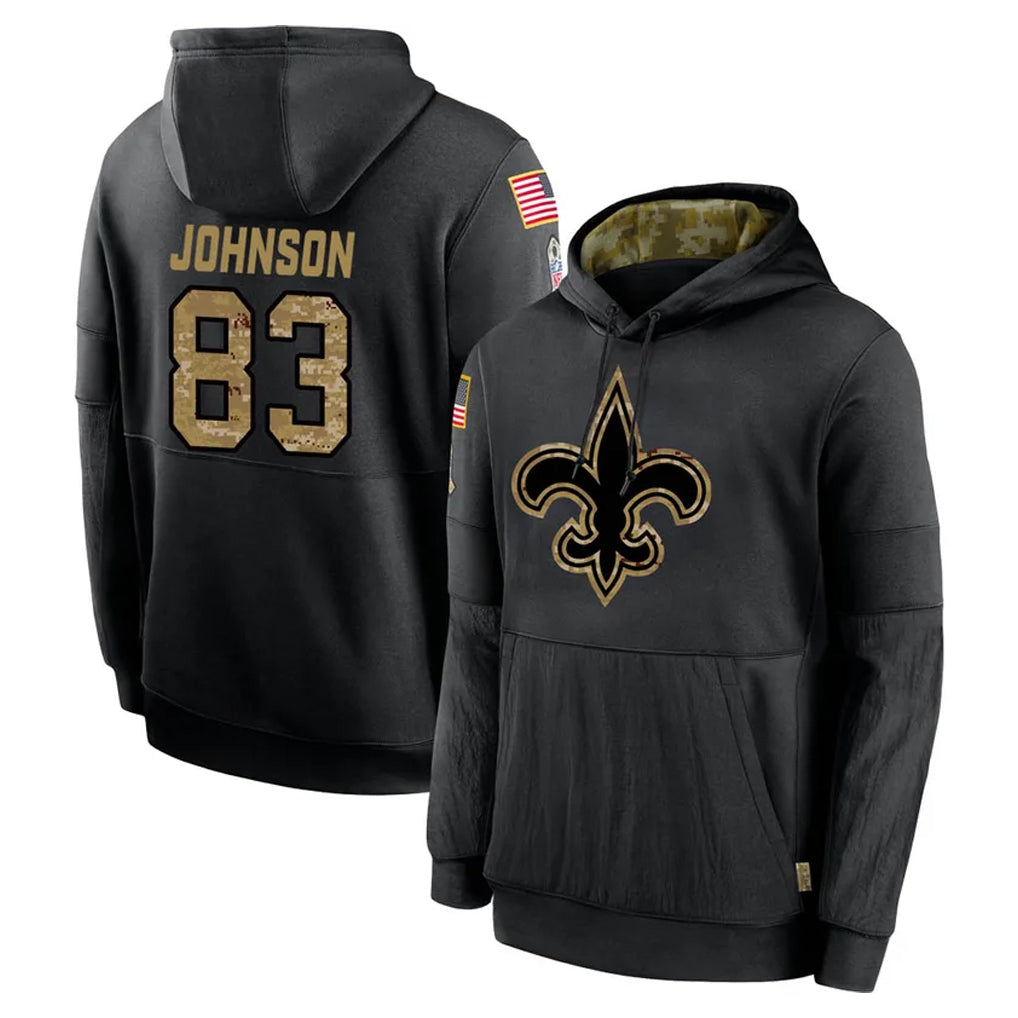 NO.Saints #83 Juwan Johnson Player Black Salute to Service Hoodies Limited Game BALCE Stitched Jerseys