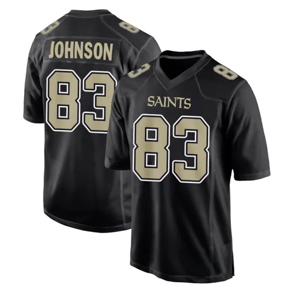 NO.Saints #83 Juwan Johnson Player Black Carbon Fashion Home Game BALCE Stitched Jerseys