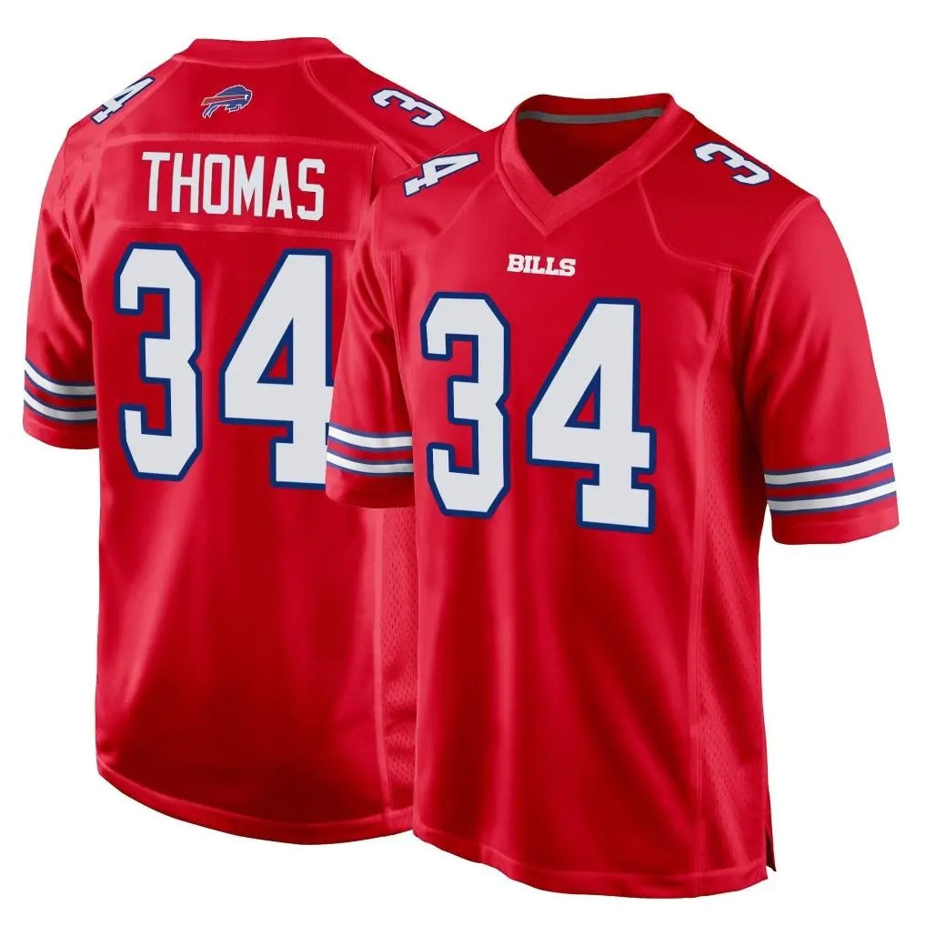 B.Bills #34 Thurman Thomas Player Red Home Game BALCE Stitched Jerseys