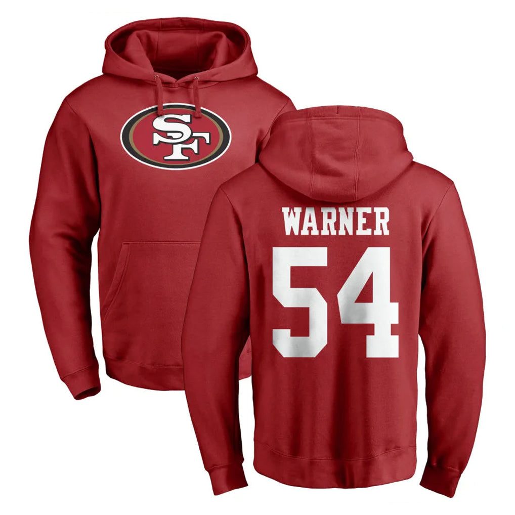 SF.49ers #54 Fred Warner Player Red LOGO Pullover Hoodies Home Game BALCE Stitched Jerseys