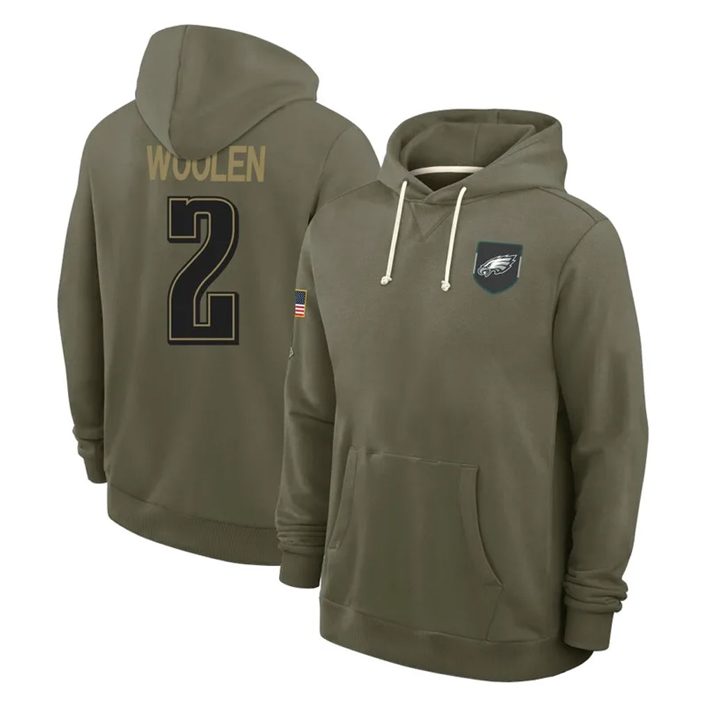P.Eagles #2 Riq Woolen Player Olive Salute to Service Pullover Hoodies Limited BALCE Stitched Jerseys