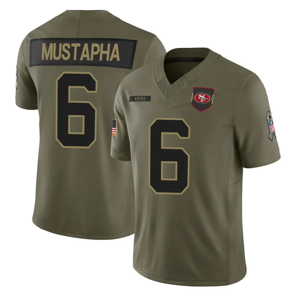 SF.49ers #6 Malik Mustapha Player Olive 2025 Salute To Service Limited Home Game BALCE Stitched Jerseys