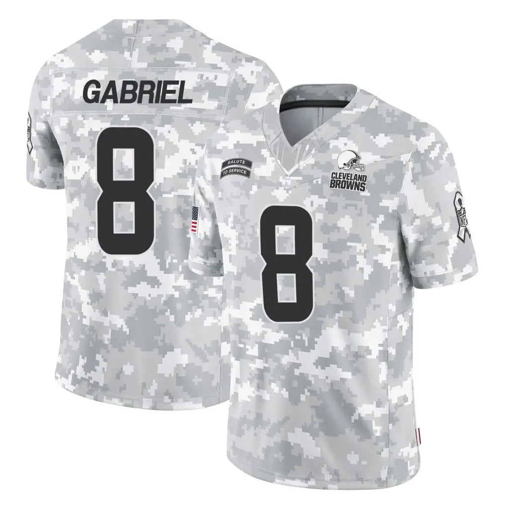 C.Browns #8 Dillon Gabriel Player Arctic Camo Salute to Service Limited Home Game BALCE Stitched Jerseys