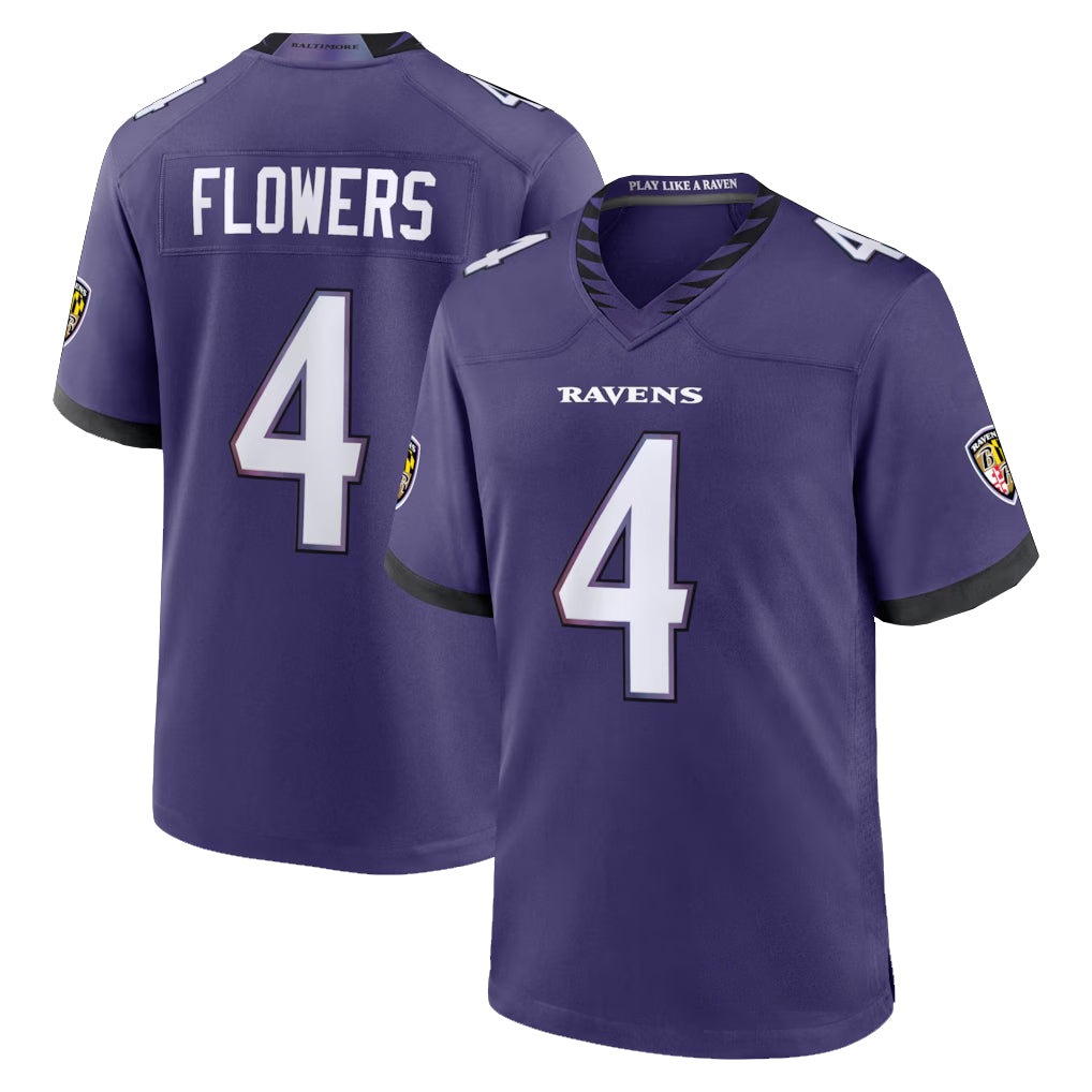 B.Ravens #4 Zay Flowers Player Purple Home Game BALCE Stitched Jerseys