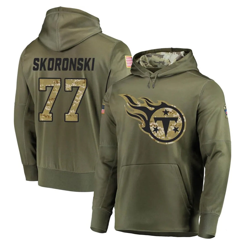 T.Titans #77 Peter Skoronski Player Olive Salute to Service Pullover Hoodies Home Game BALCE Stitched Jerseys