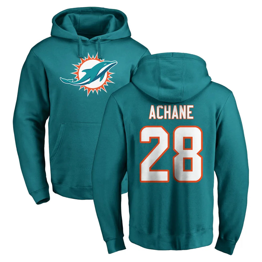 M.Dolphins #28 De'Von Achane Player Aqua LOGO Pullover Hoodies Limited BALCE Stitched Jerseys