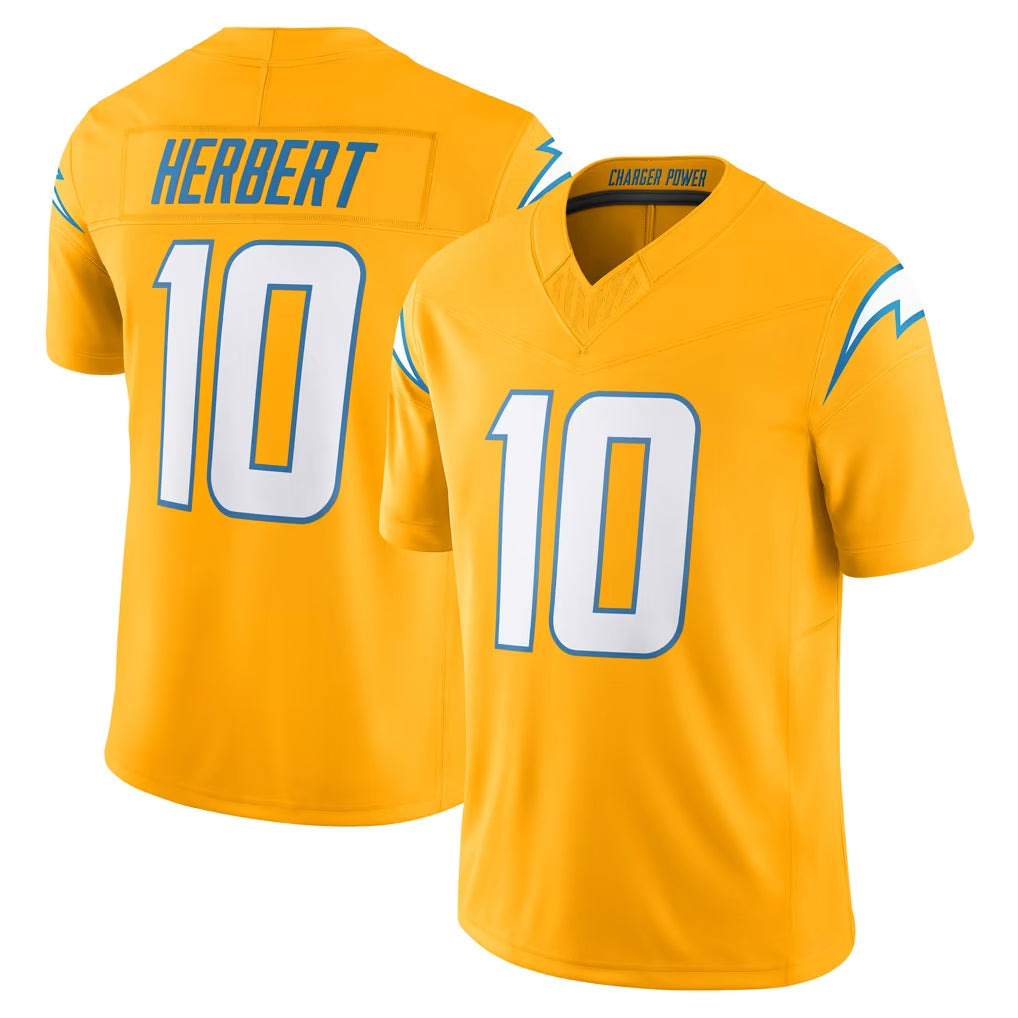 LA.Chargers #10 Justin Herbert Player Gold Limited Vapor F.U.S.E. Home Game BALCE Stitched Jerseys
