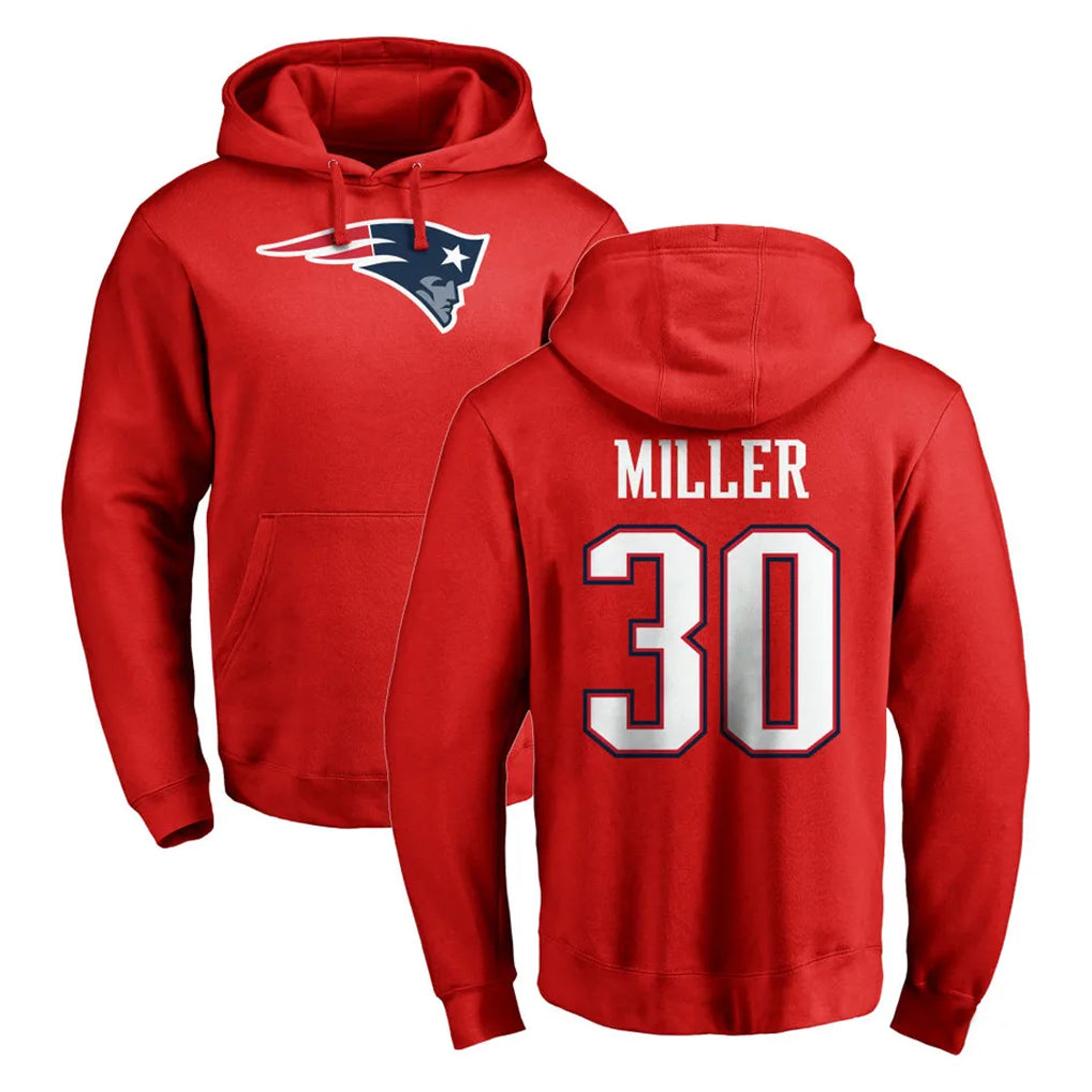 NE.Patriots #30 Jam Miller Player Red LOGO Pullover Hoodies Home Game BALCE Stitched Jerseys
