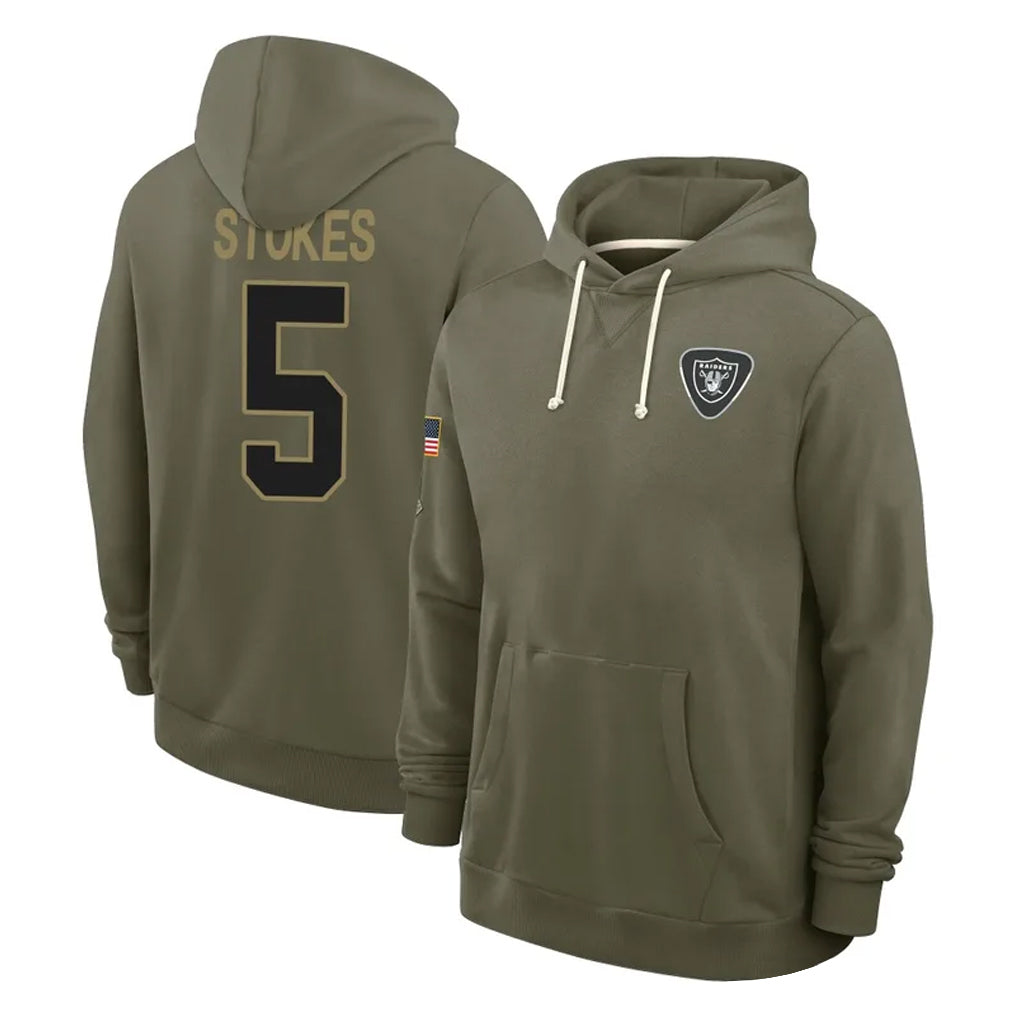 LV.Raiders #5 Eric Stokes Player Olive Salute to Service Pullover Hoodies Limited BALCE Stitched Jerseys
