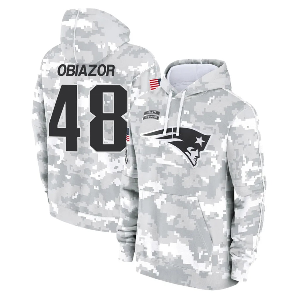 NE.Patriots #48 Namdi Obiazor Player Arctic Camo Salute to Service Pullover Hoodies Limited Game BALCE Stitched Jerseys