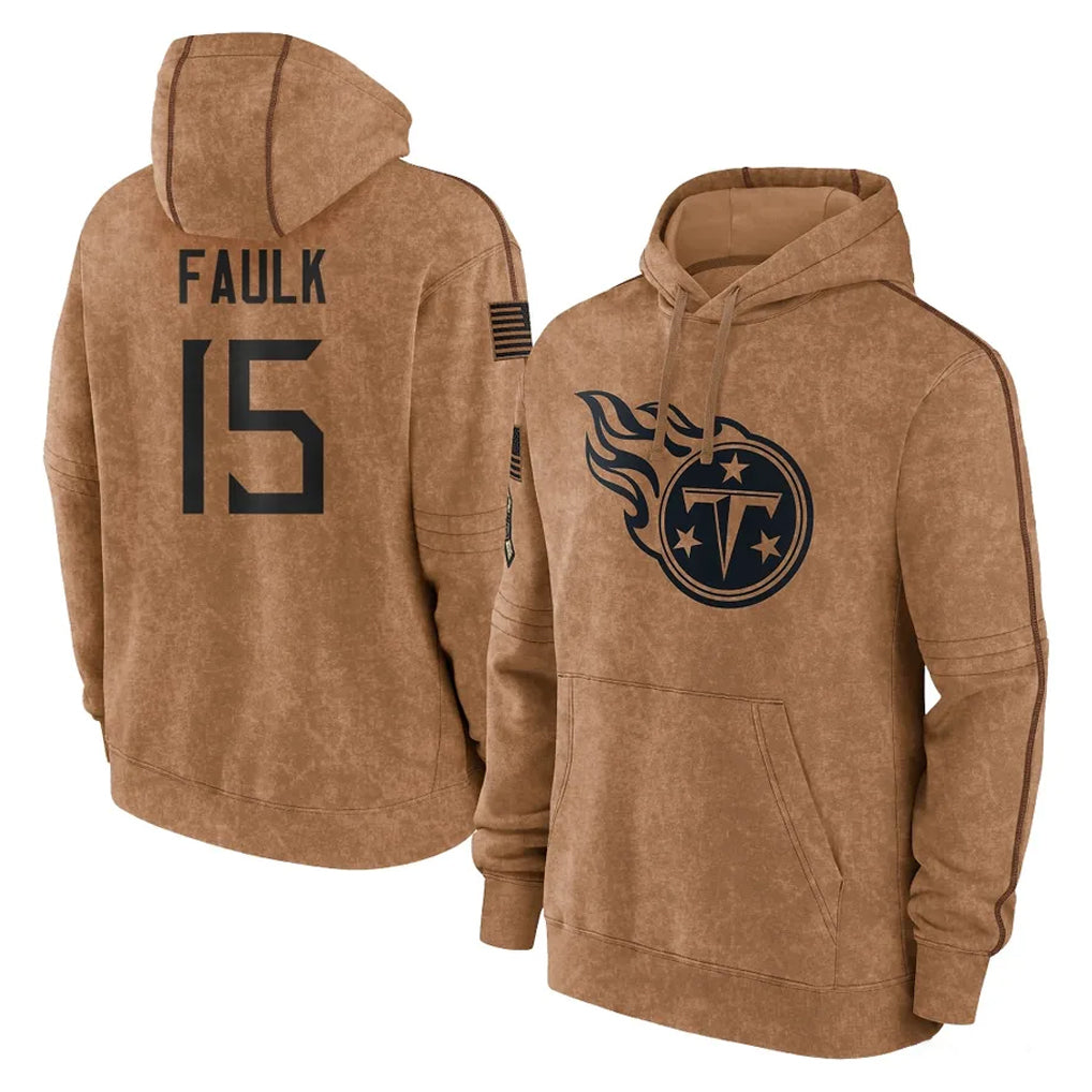 T.Titans #15 Keldric Faulk Player Brown Salute To Service Club Pullover Hoodies Home Game BALCE Stitched Jerseys