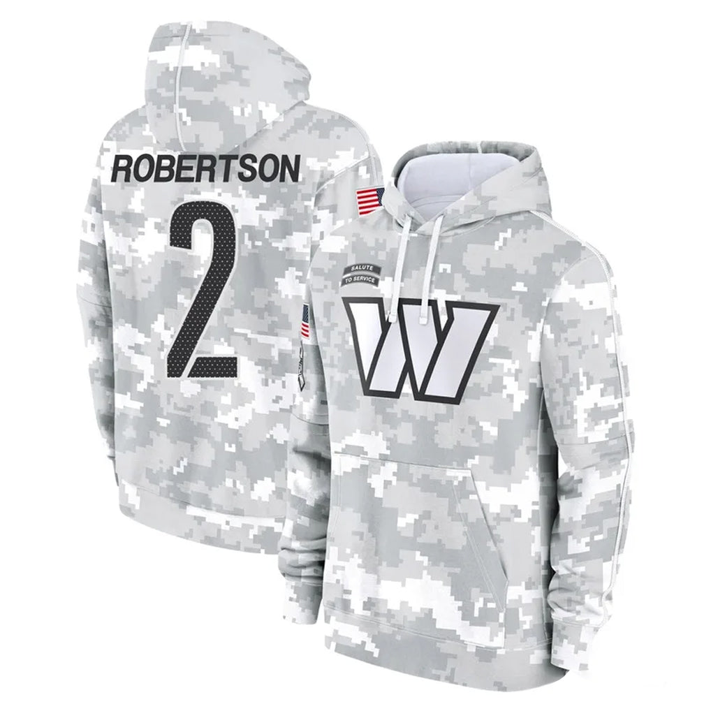 W.Commanders #2 Amik Robertson Player Arctic Camo Limited Salute to Service Pullover Hoodies Game BALCE Stitched Jerseys