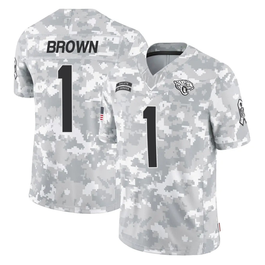 J.Jaguars #1 Montaric Brown Player Arctic Camo Salute To Service Limited Game BALCE Stitched Jerseys