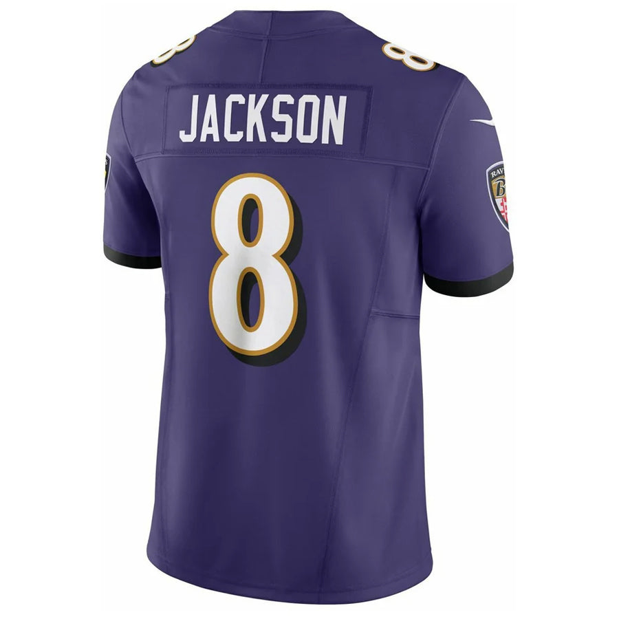 B.Ravens #8 Lamar Jackson Player Vapor F.U.S.E. Limited Purple BALCE Stitched Jerseys