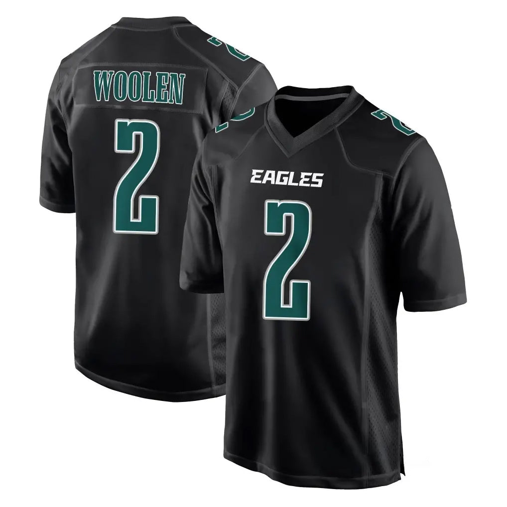 P.Eagles #2 Riq Woolen Player Carbon Black Fashion Home Game BALCE Stitched Jerseys